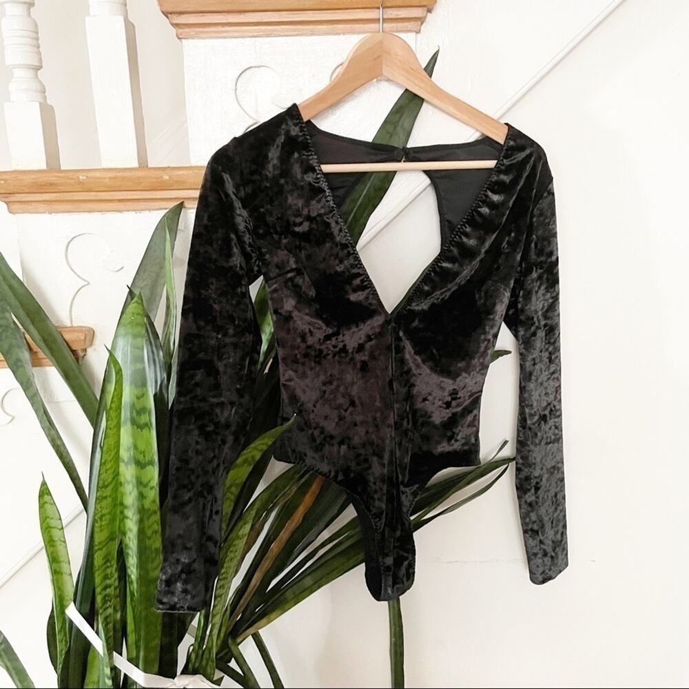 Victoria's Secret Black Velvet Open Back Bodysuit